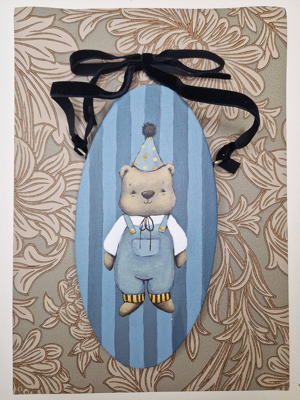 Original hand painted teddy bear canvas painting