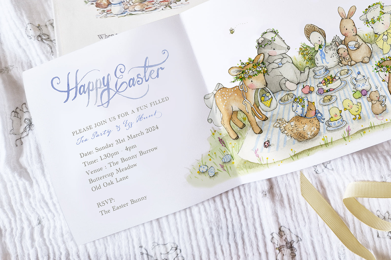 Children's Illustrated easter picnic egg hunt party invitation