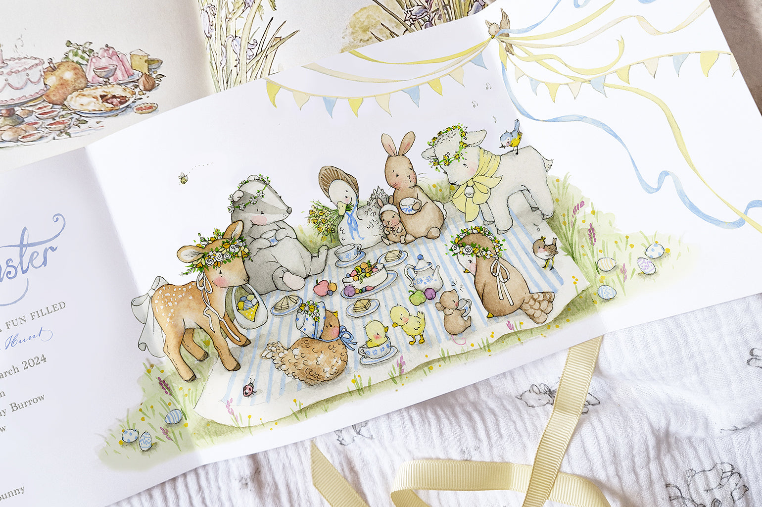 Children's Illustrated easter picnic egg hunt party invitation