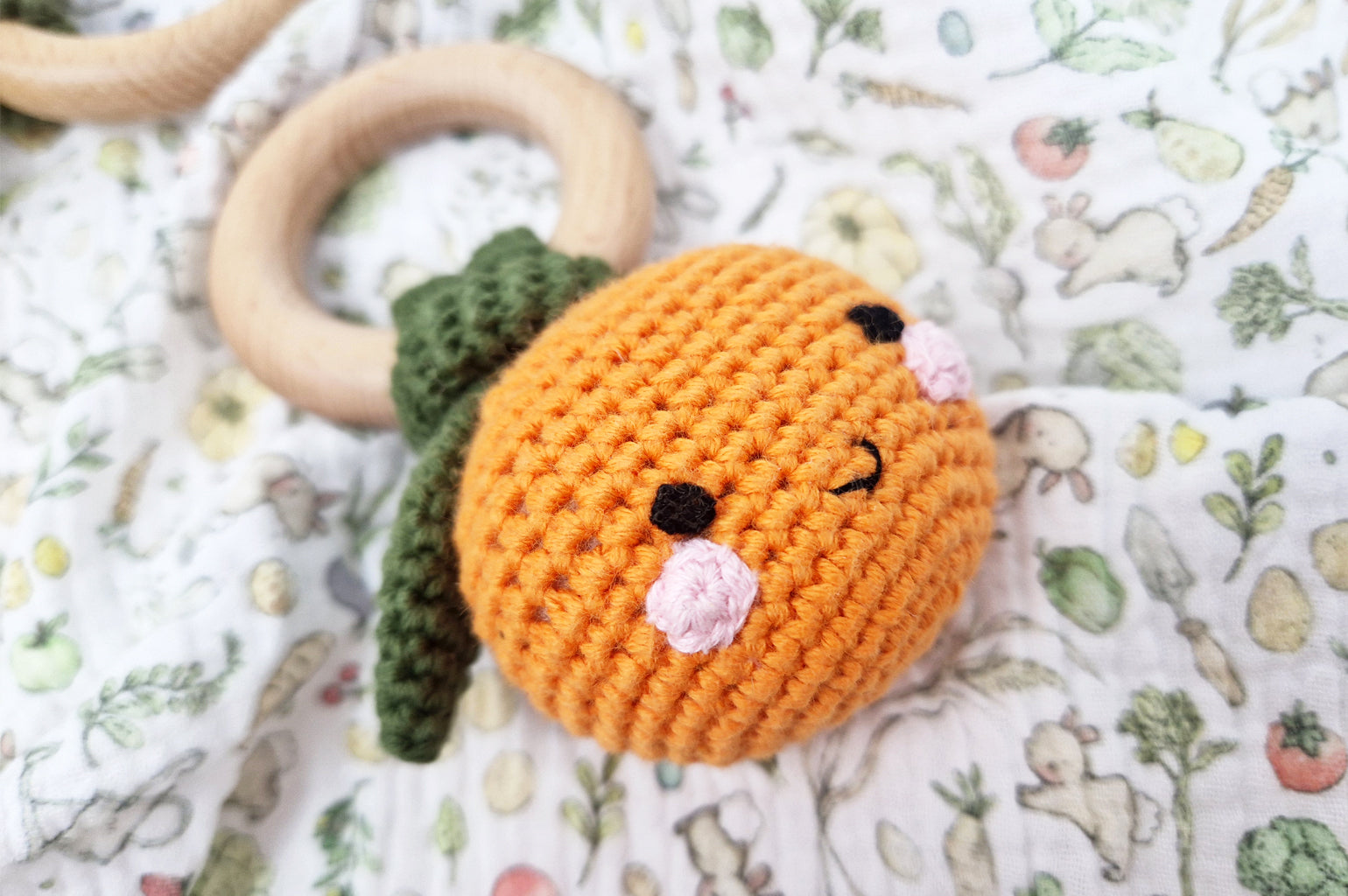 50% OFF | Crochet Orange Baby Rattle Teether Ring Toy