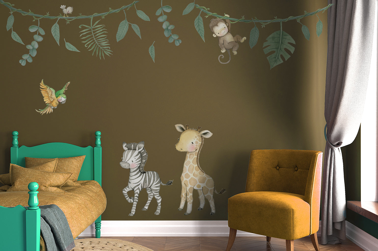 Children's Safari Jungle Animals Nursery Wall Decal Sticker Set