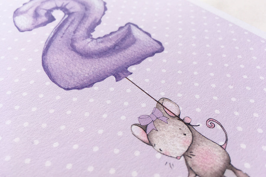 Girl's Number 2 Balloon Second Birthday Card