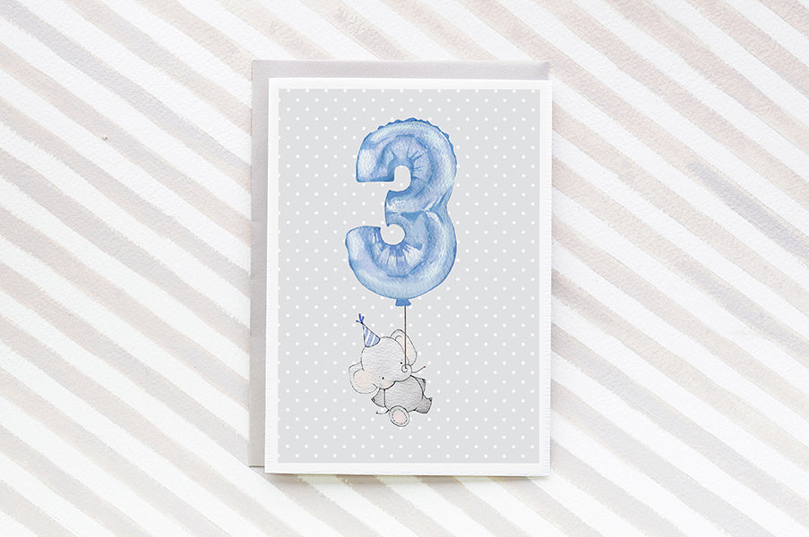 Boy's Number 3 Balloon Third Birthday Card