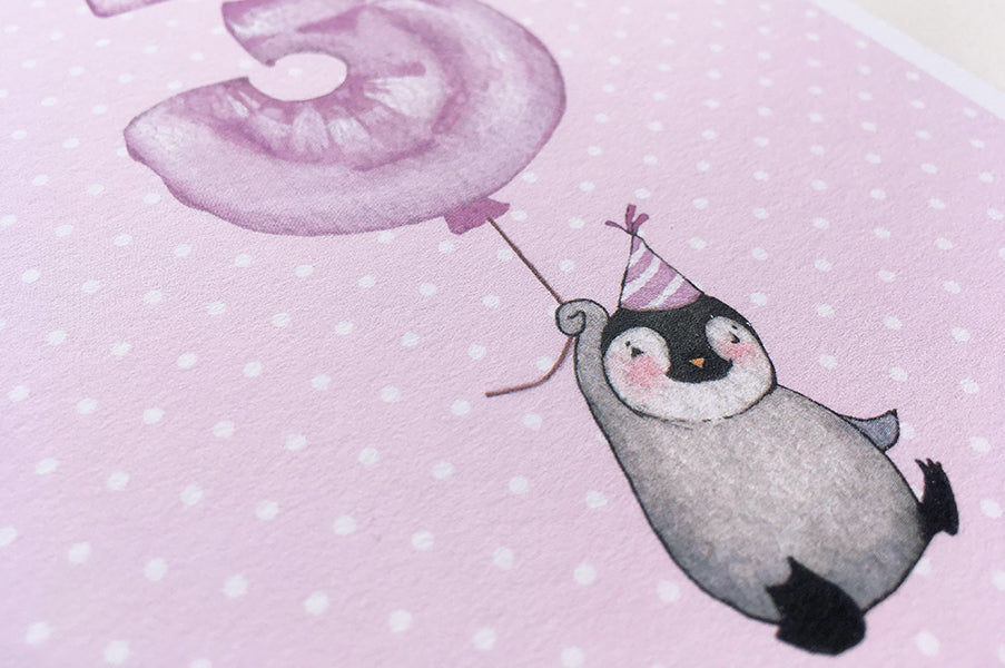 Girl's Number 3 Third Birthday Greetings Card