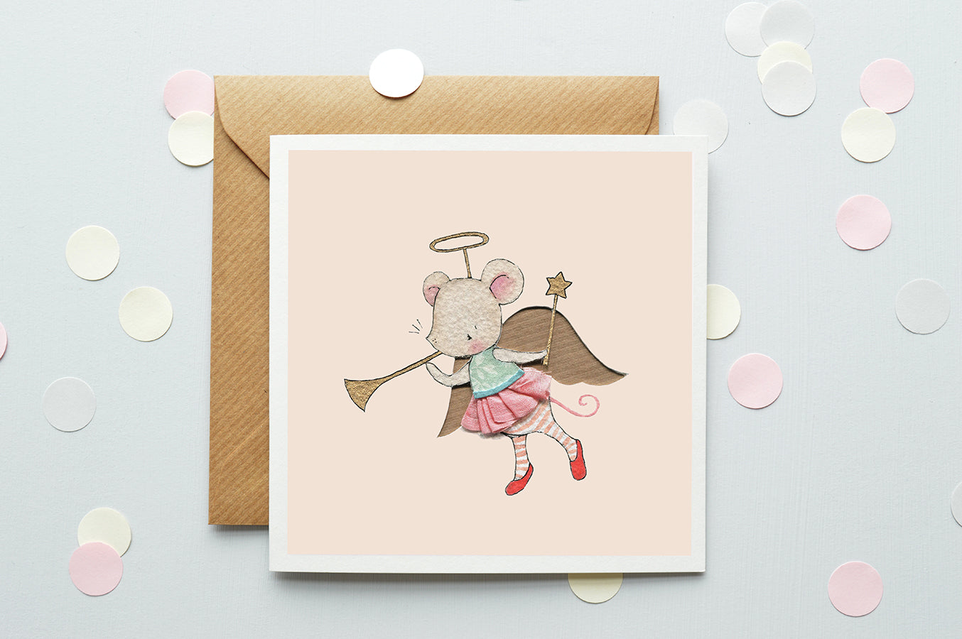 Girl's Angel Mouse Christmas Greetings Card