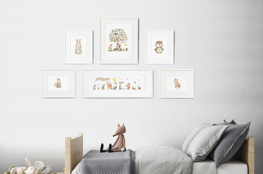 Children's Autumn Woodland Set of Framed Nursery Pictures
