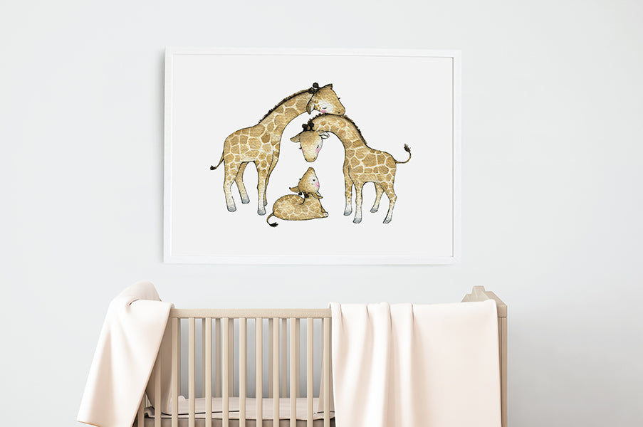 Children's Big Giraffe Family Wall Art Print