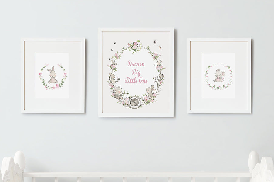 Illustrated Floral Set of Girl's Bedroom Prints