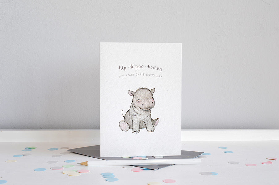 Hip-hippo-horray it's Baby's Christening Day Card