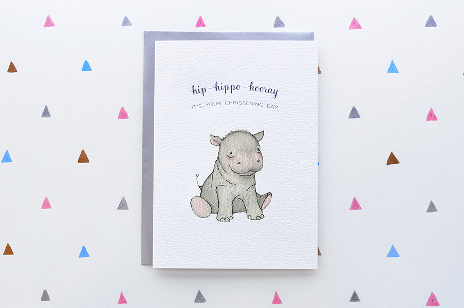 Hip-hippo-horray it's Baby's Christening Day Card
