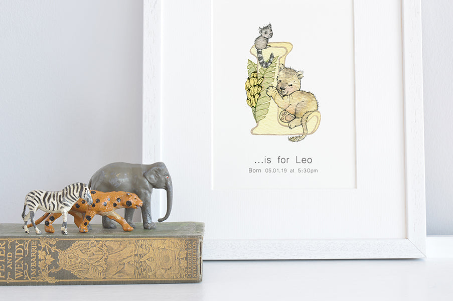Personalised Kid's Neutral Safari Jungle Animal Letter Print