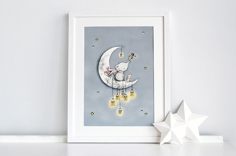 Children's Personalised Catching Stars moon picture