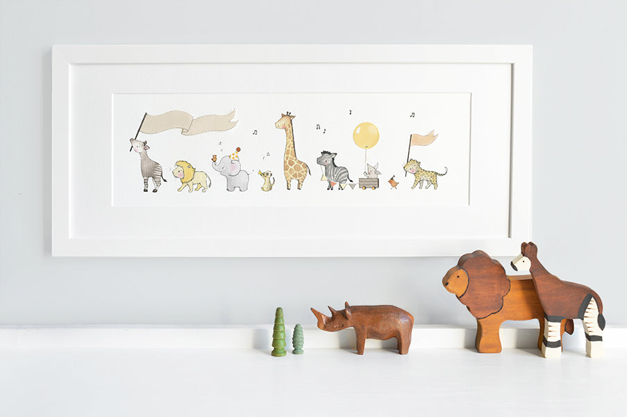 Children's Personalised Framed Safari Animals on Parade Picture