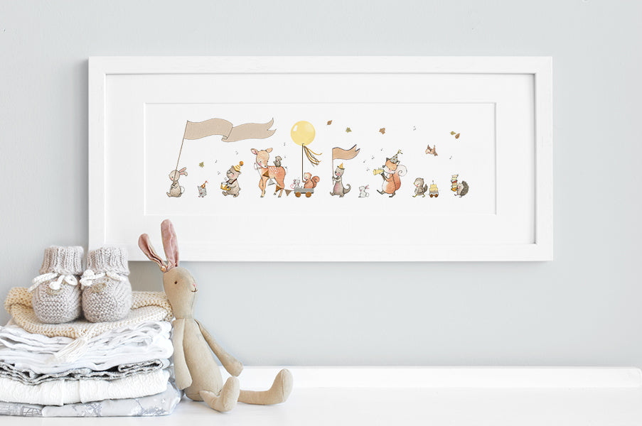 Children's Personalised Woodland Animal Parade Framed Picture