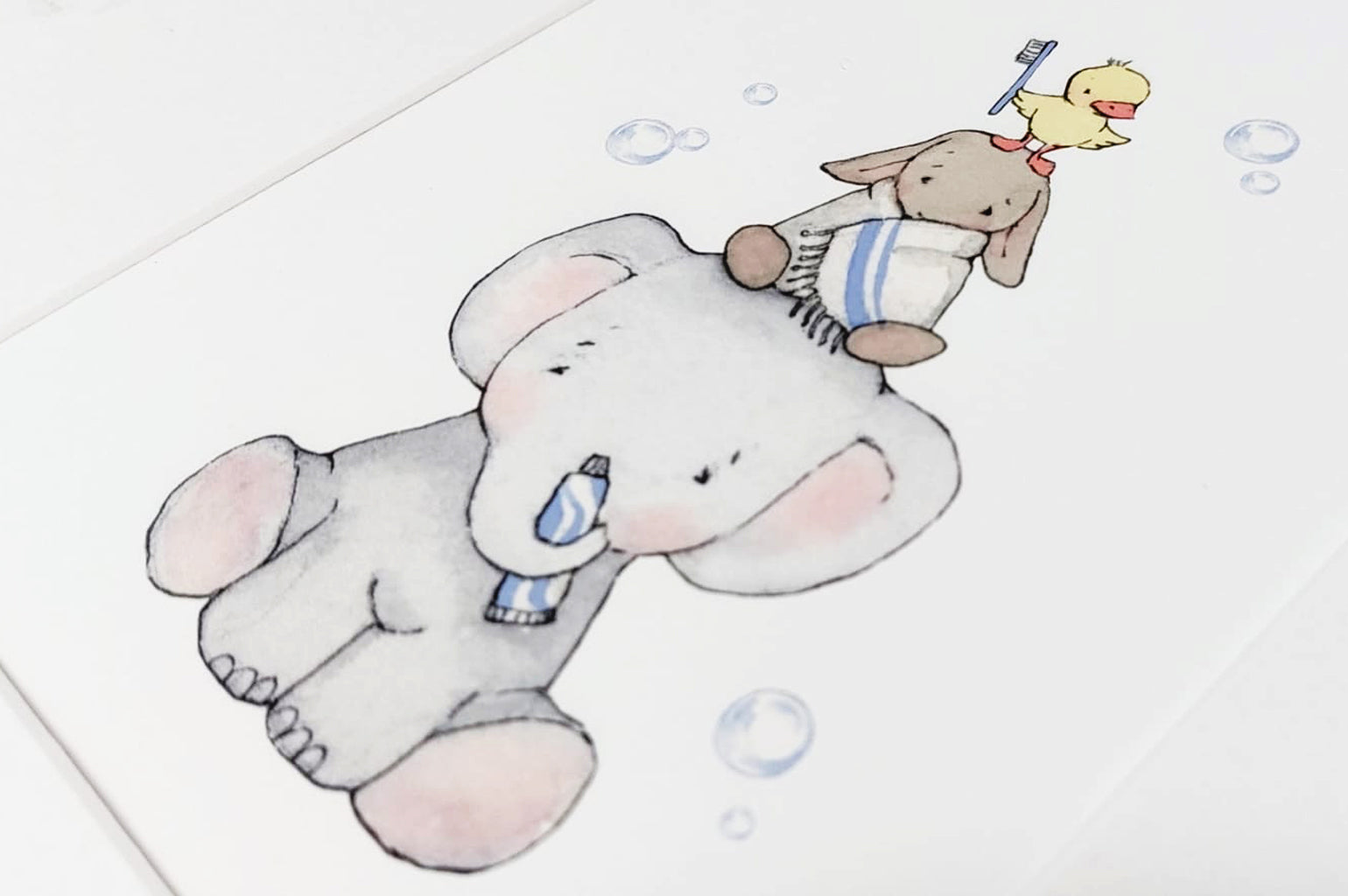 Children's bathroom wall art print set