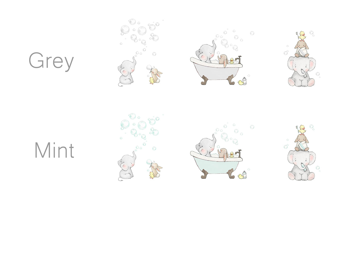 Children's bathroom wall art print set