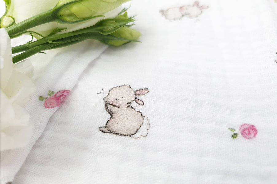 Roses & rabbits 100% soft cotton baby bunny muslin square cloth