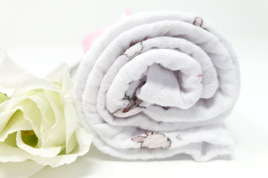 Roses & rabbits 100% soft cotton baby bunny muslin square cloth