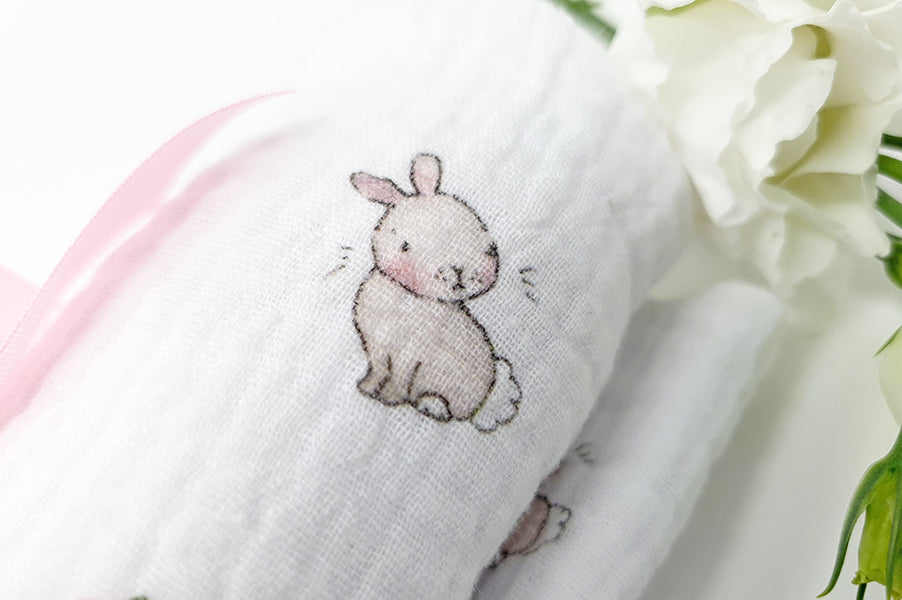 Roses & rabbits 100% soft cotton baby bunny muslin square cloth