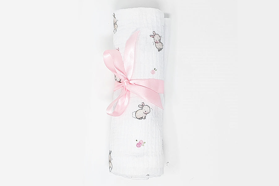 Roses & rabbits 100% soft cotton baby bunny muslin square cloth