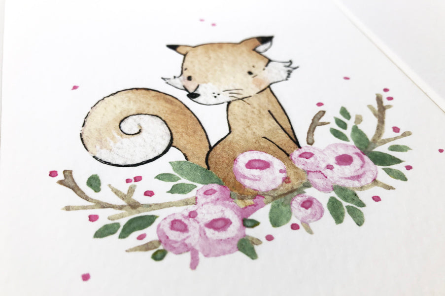 Girl's Floral Fox Nursery Decor Print