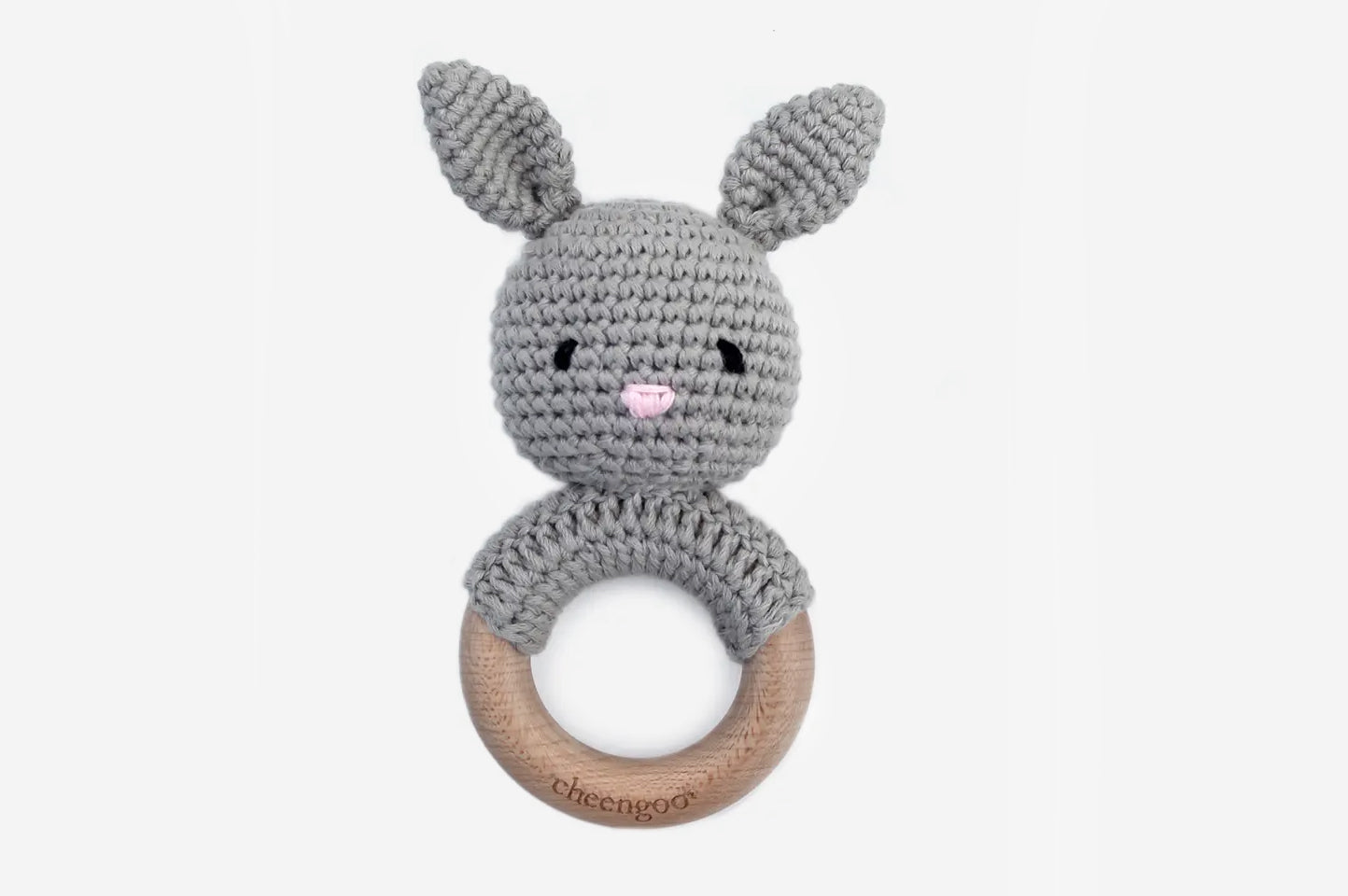 60% OFF | Crochet Grey Bunny Baby Rattle Teether Ring Toy