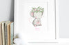 Girl&#39;s floral garden mouse watercolour nursery print