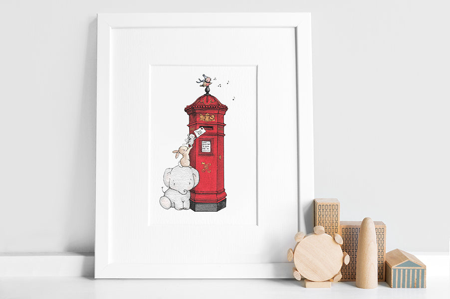 Illustrated British Red Post Box Picture for a child's Room