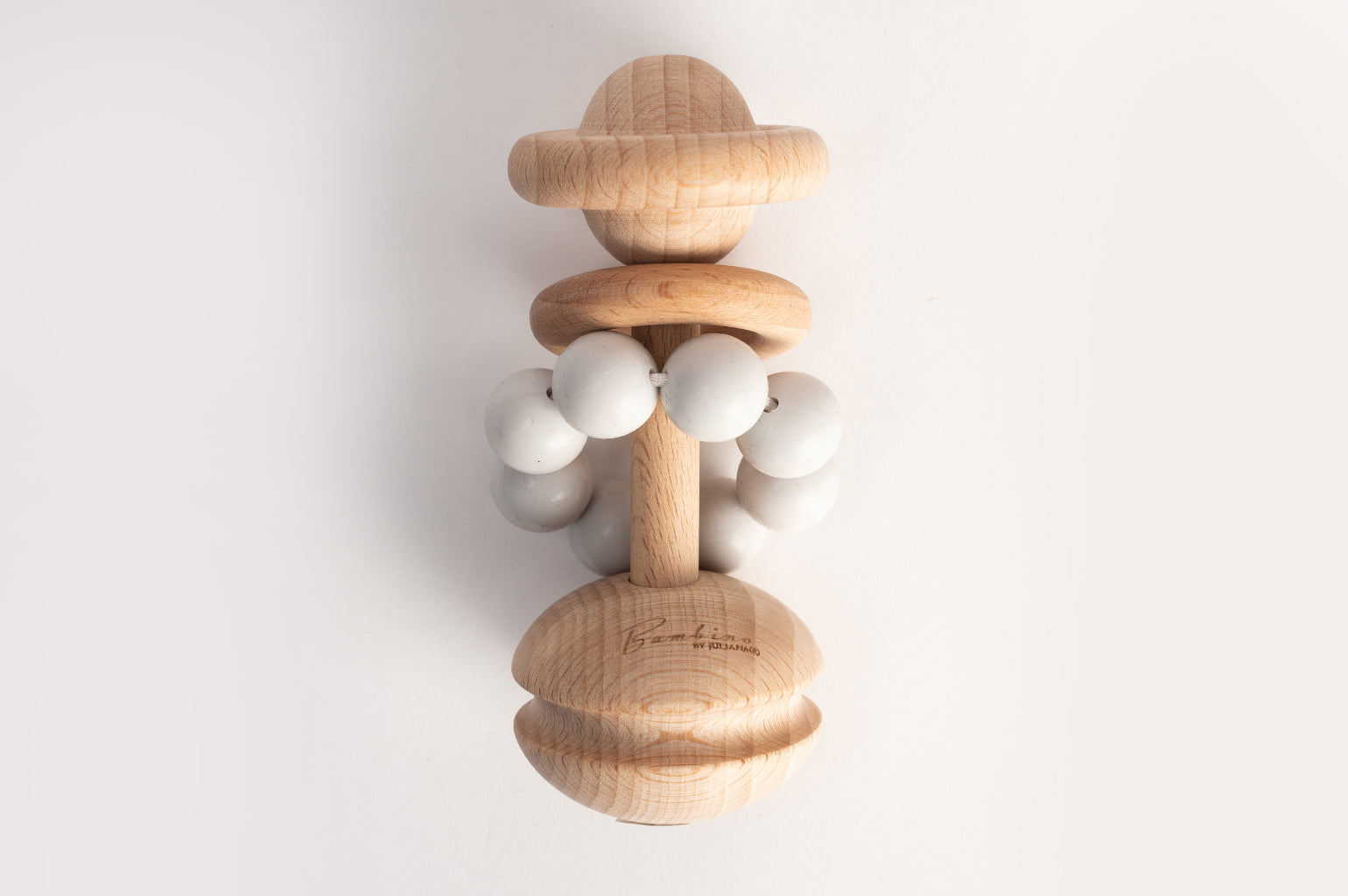 Traditional Wooden Baby teether rattle - grey