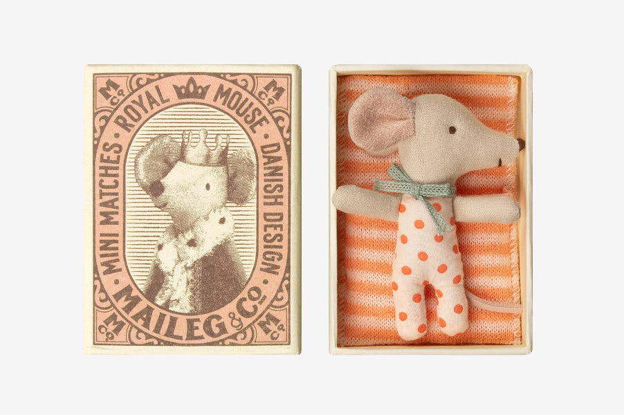 Maileg Sleepy baby girl mouse in a box toy