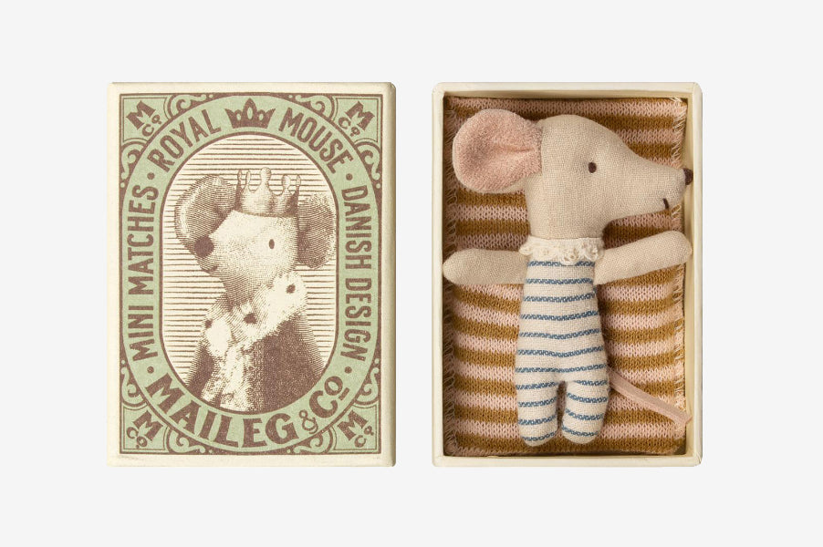 Maileg Sleepy baby boy mouse in a box toy