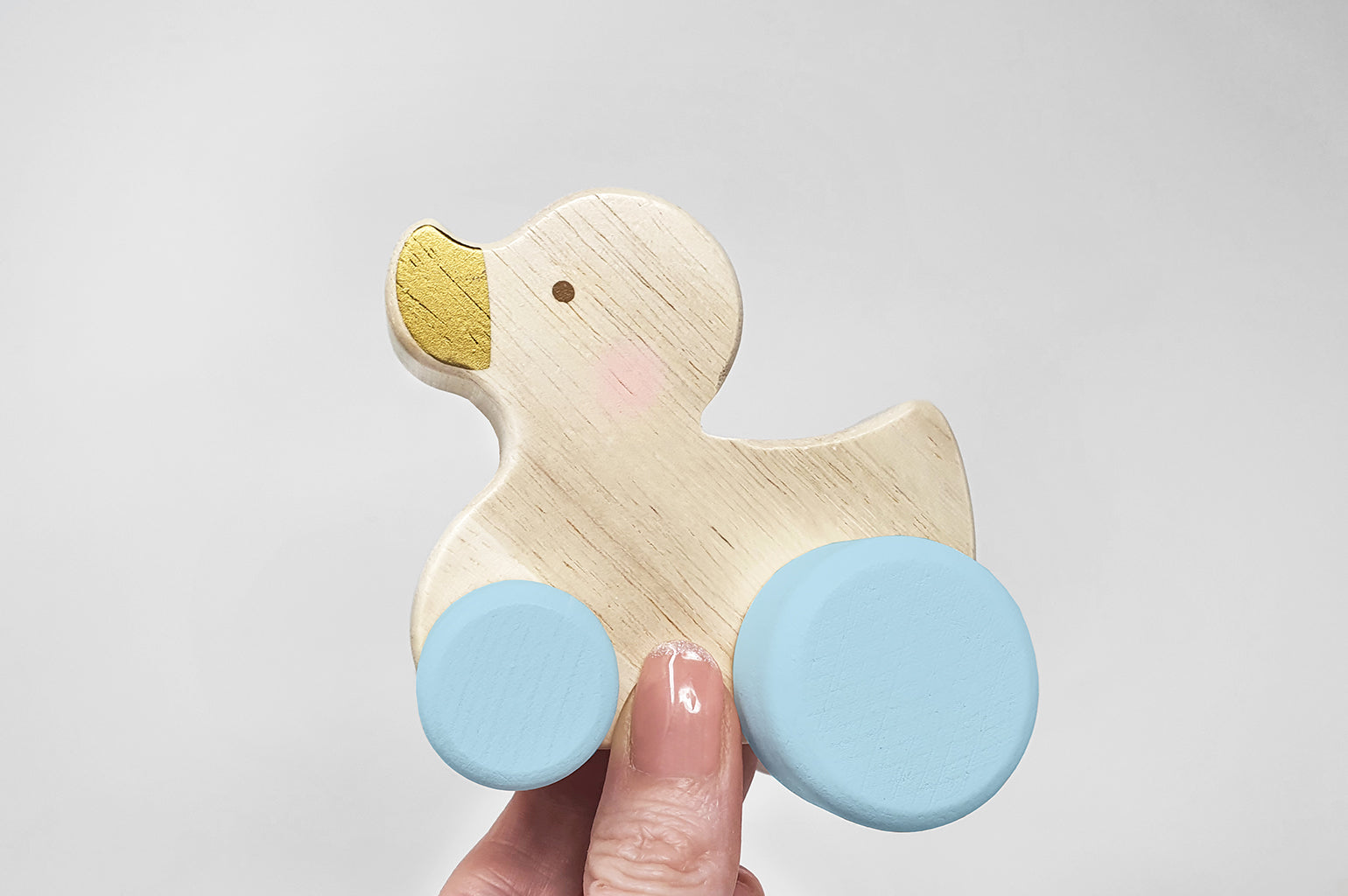 Wooden Duck Push Along Baby Toy - Blue/gold