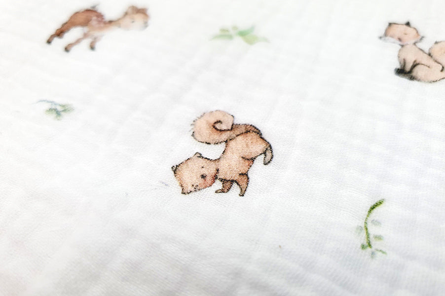Woodland Animals 100% cotton baby muslin cloth square