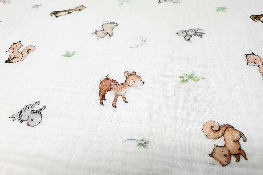 Woodland Animals 100% cotton baby muslin cloth square