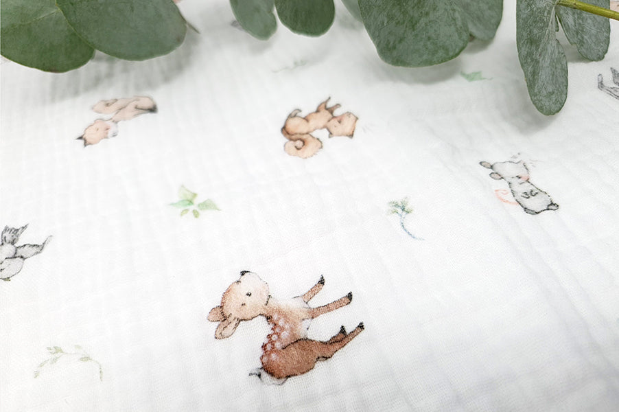 Woodland Animals 100% cotton baby muslin cloth square