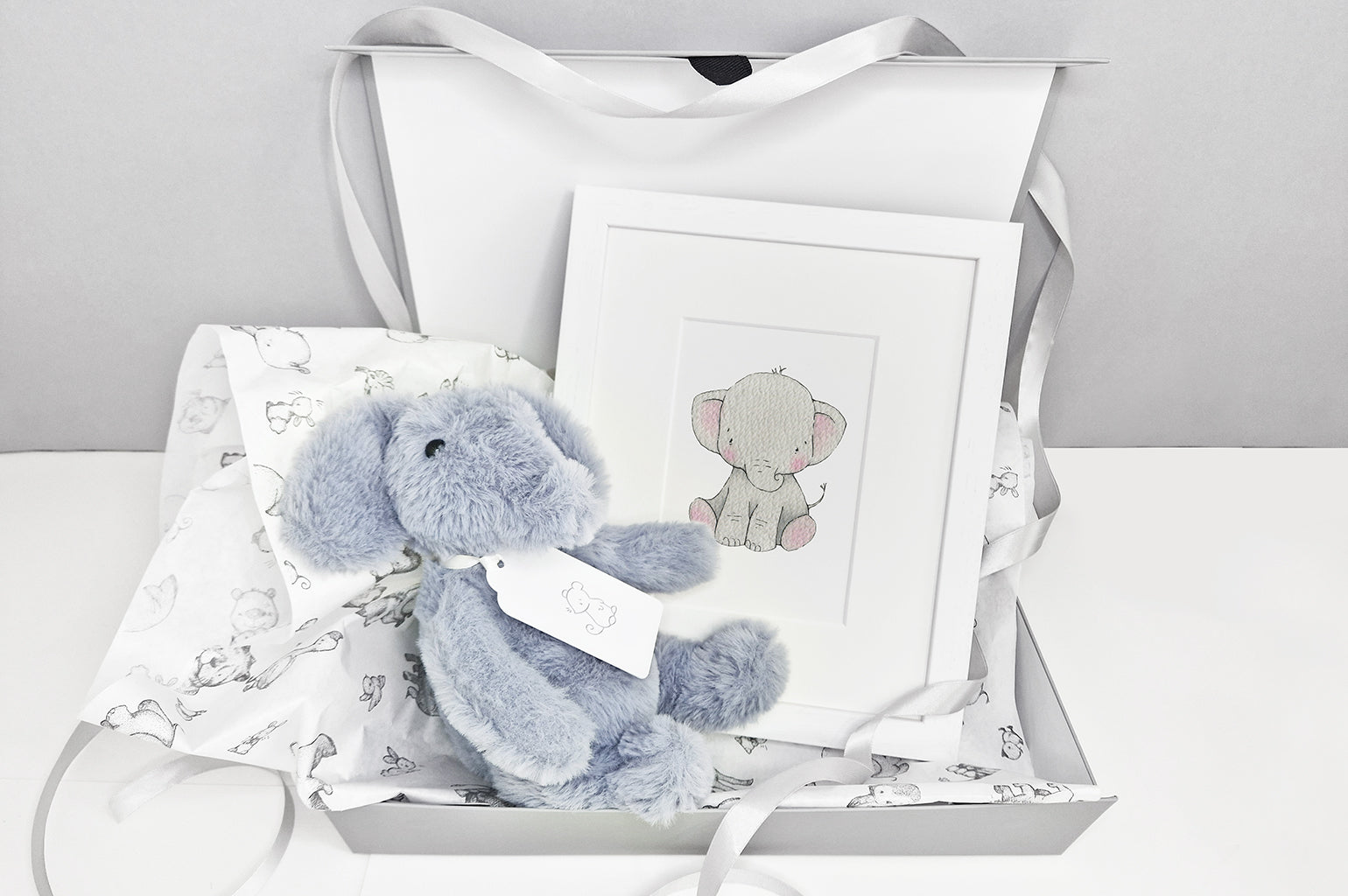 Baby Elephant Print and Soft Toy Gift Box