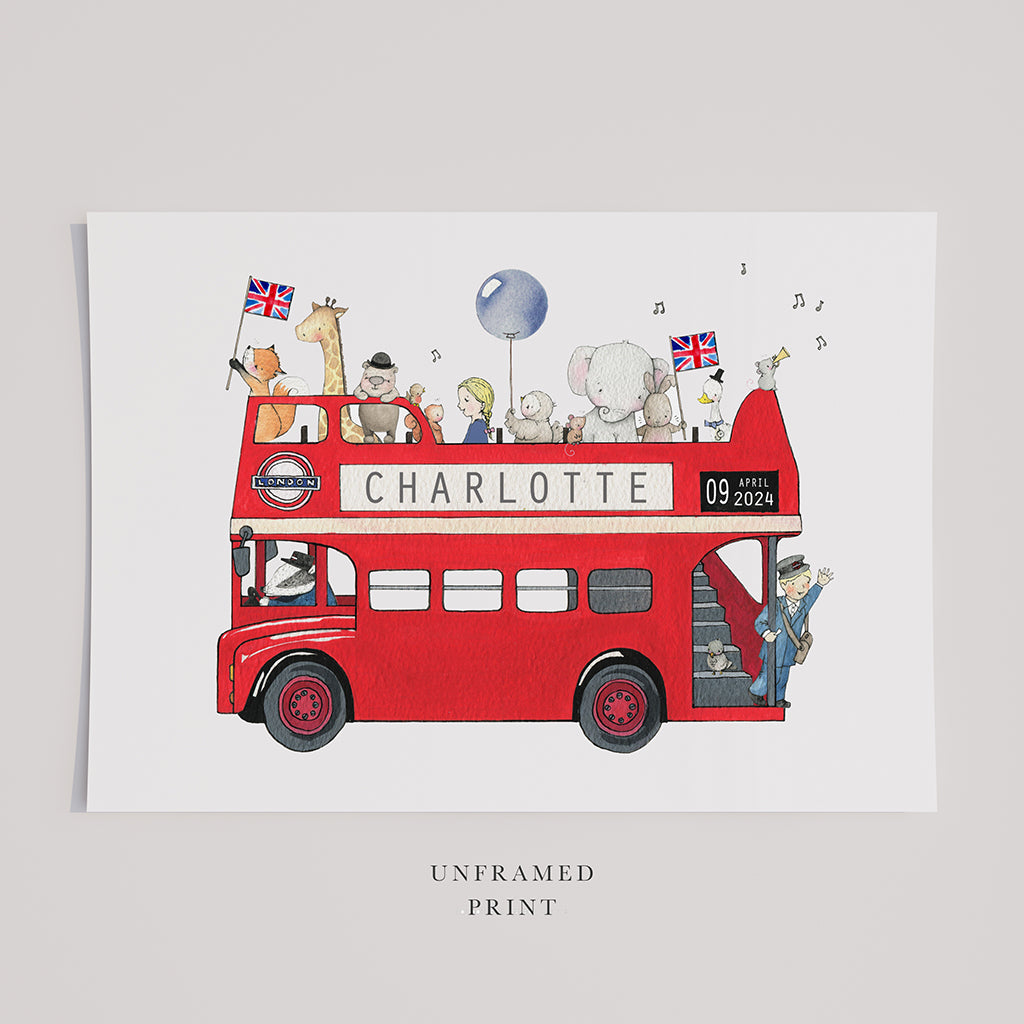 Children&#39;s Personalised Red London Bus Picture