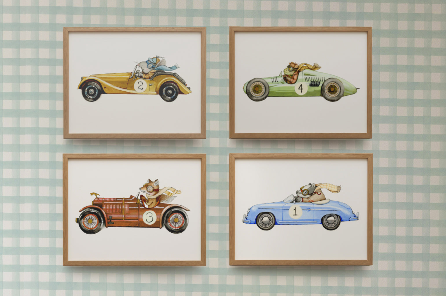 Children's Racing Car Wall Art Print Set