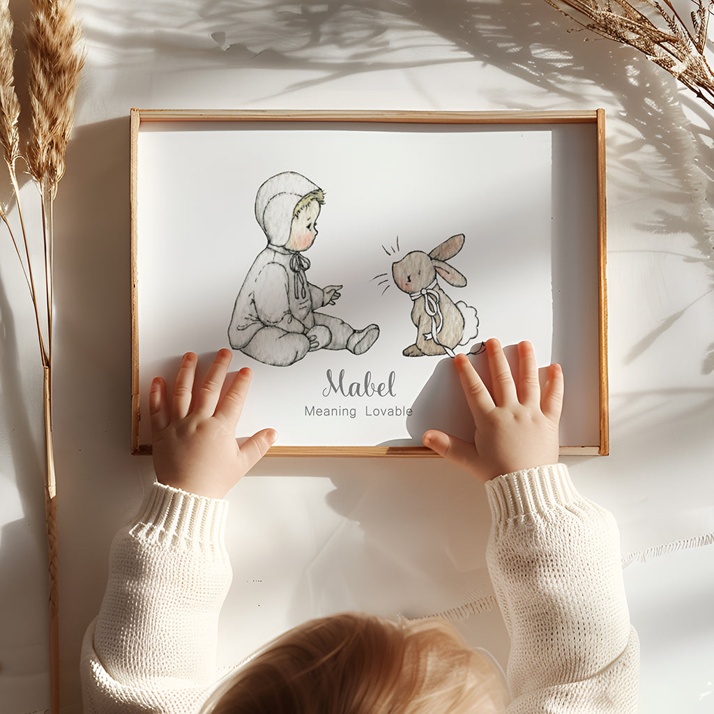 Children&#39;s illustration &#39;Baby Meets Bunny&#39; Print