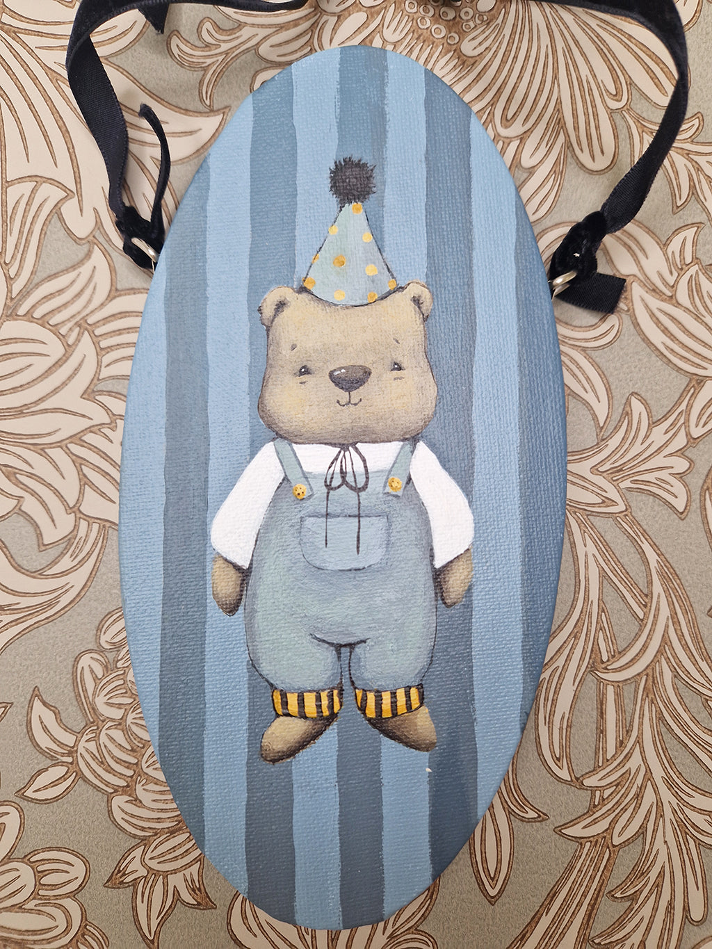 Original hand painted teddy bear canvas painting