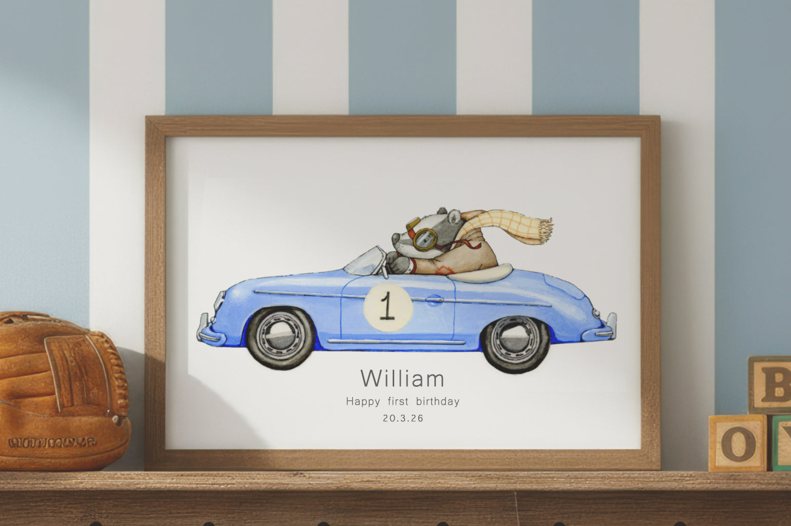 Children's Bear Racing Car Picture for Kids Room