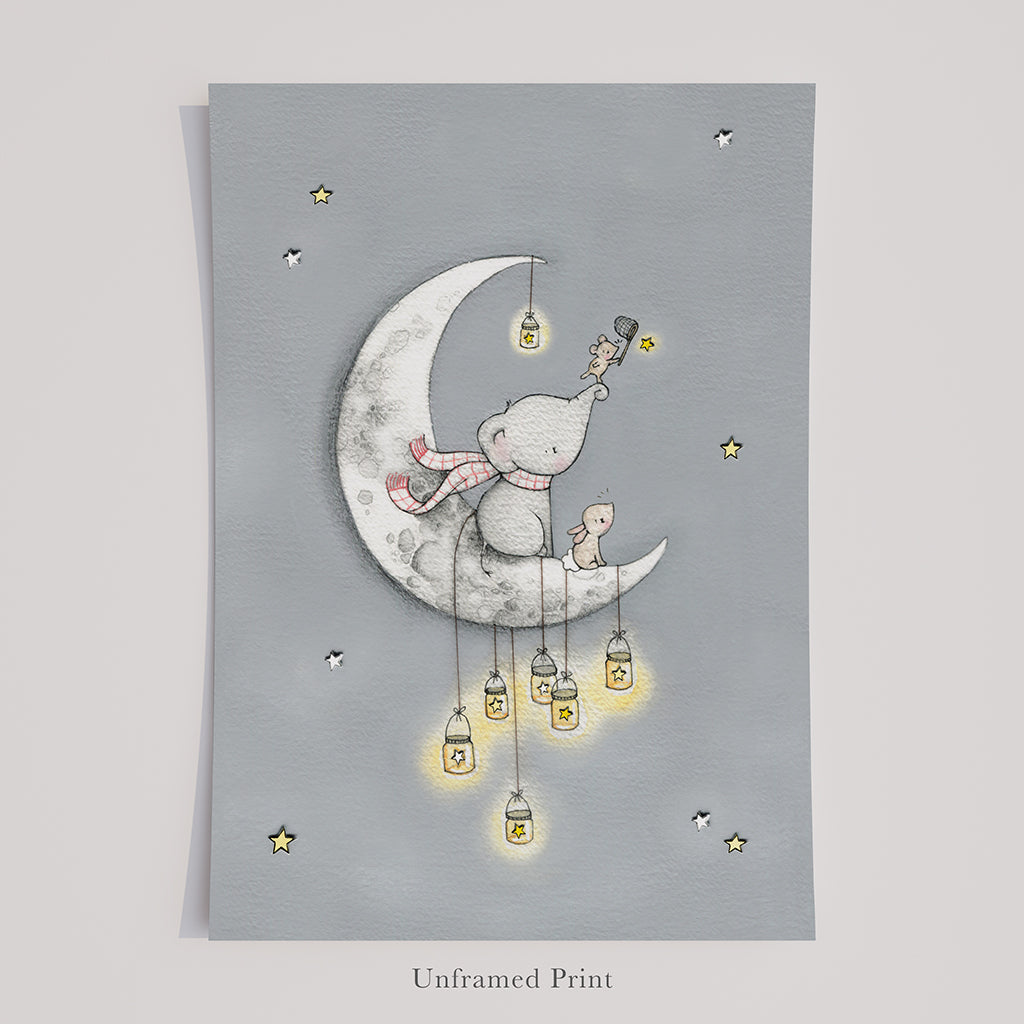 Children&#39;s Personalised Catching Stars moon picture