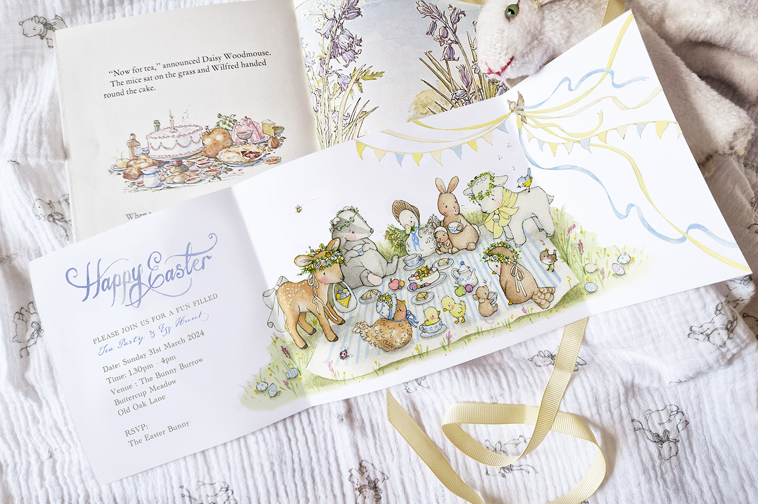 Children's Illustrated easter picnic egg hunt party invitation