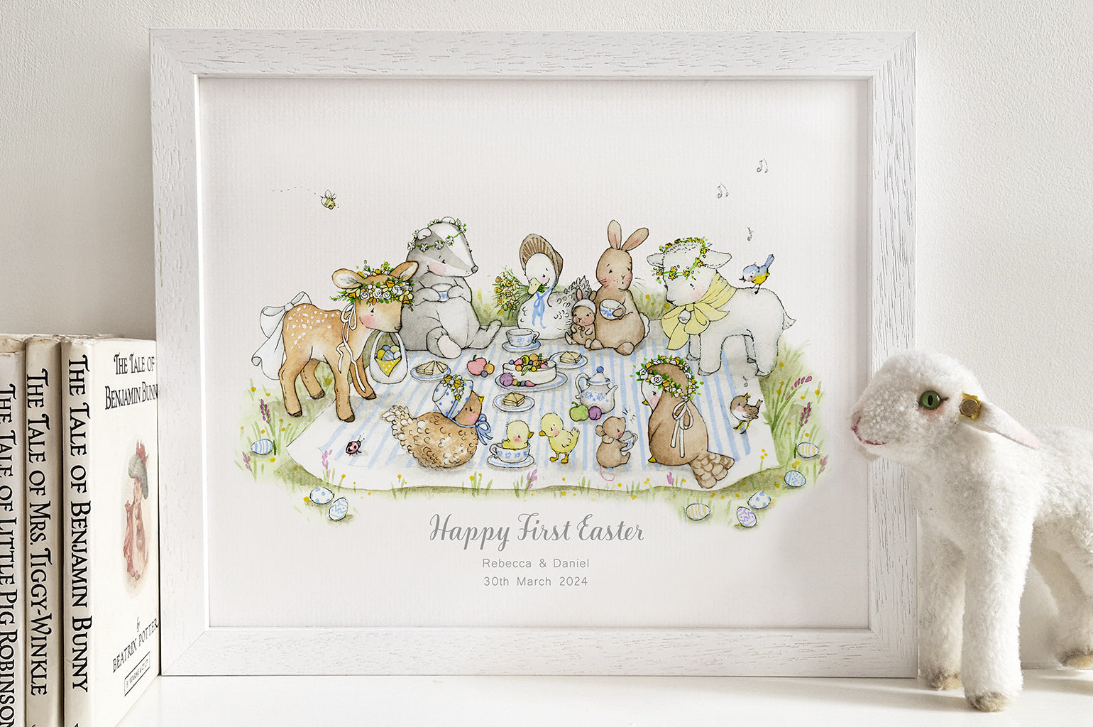 Children's personalised illustrated easter picnic print