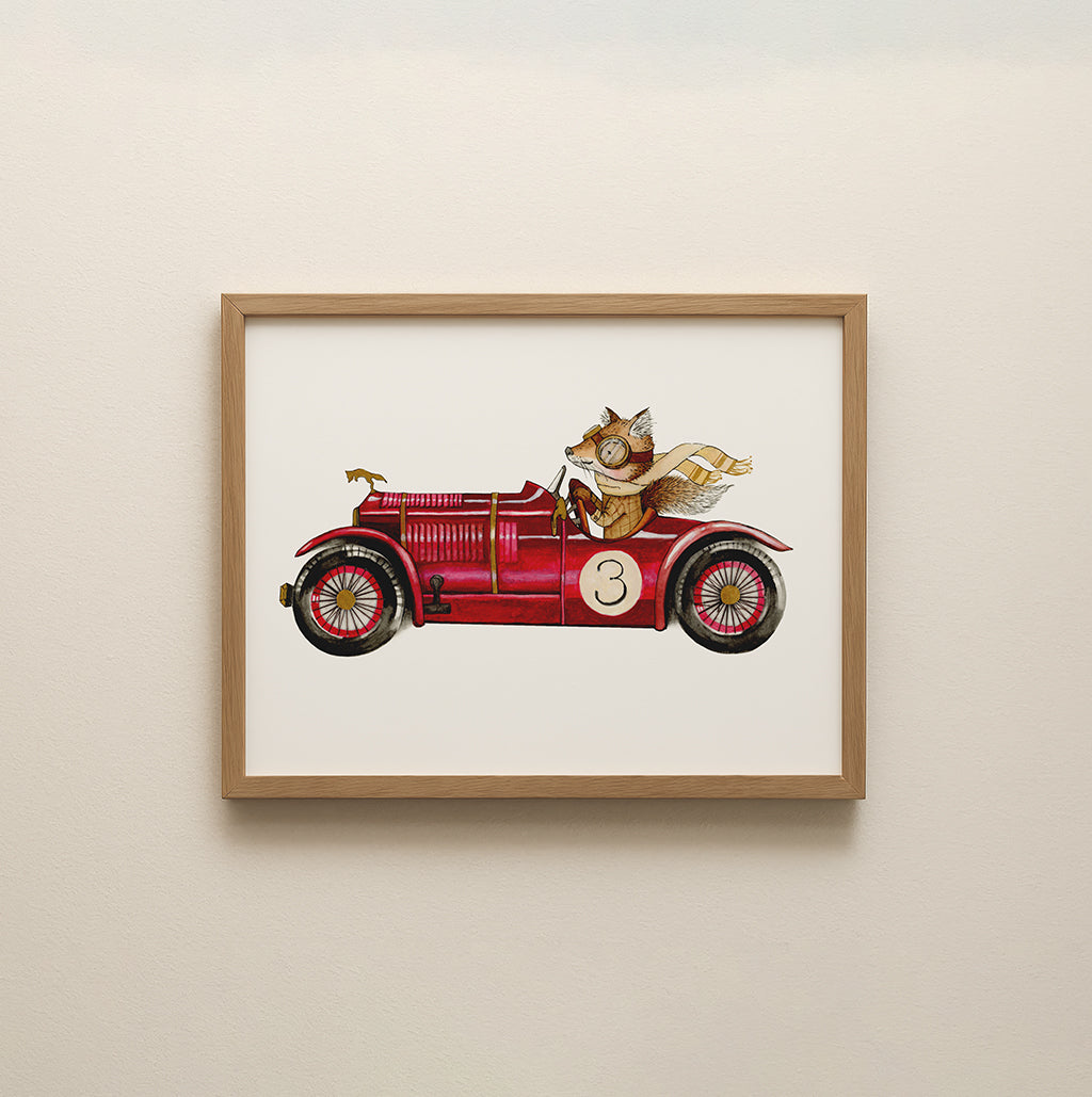 Children's Fox Racing Car Picture for Kids Room