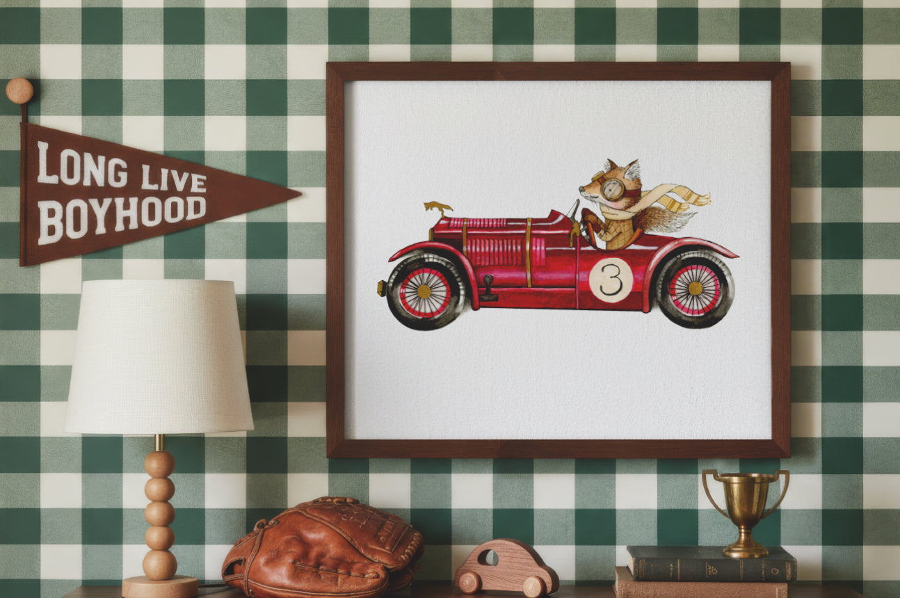 Children's Fox Racing Car Picture for Kids Room