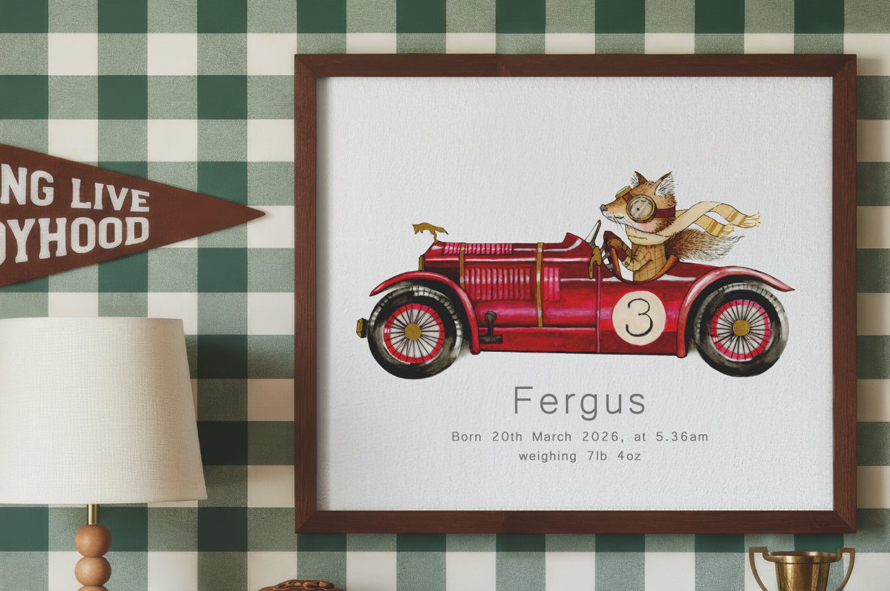 Children's Fox Racing Car Picture for Kids Room