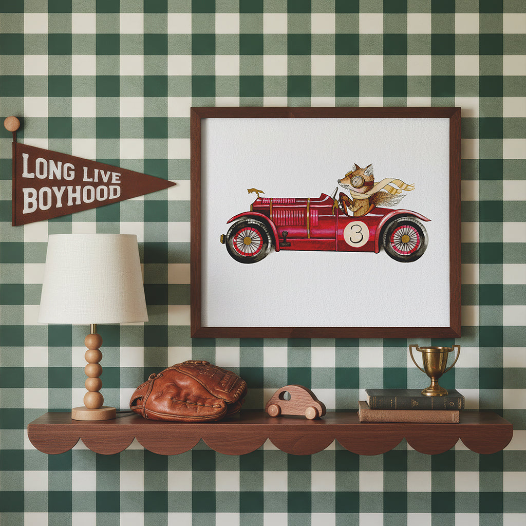 Children's Fox Racing Car Picture for Kids Room