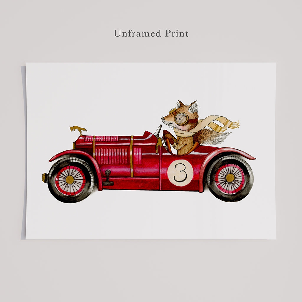 Children's Fox Racing Car Picture for Kids Room