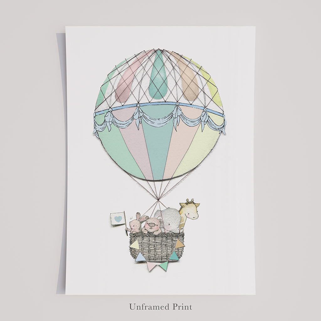 Children&#39;s Hot Air Balloon Journey Nursery Print
